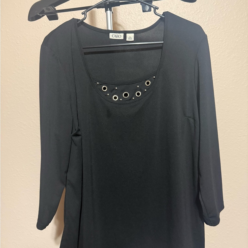 Cato Black Blouse with Eyelet Accents